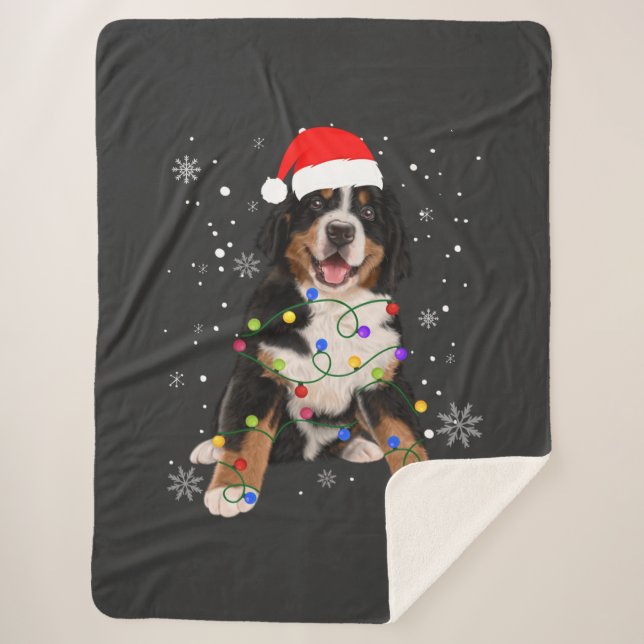 Cobertor Sherpa Bernese Mountain Dog Ilumina Fama de Natal (Frente)