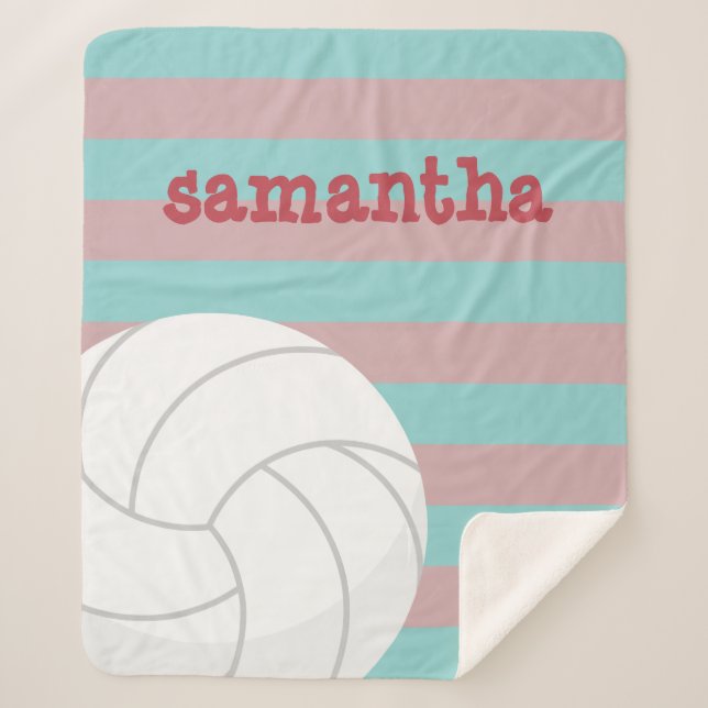 Cobertor Sherpa Berry Red & Aqua Giant Voleibol Striped (Frente)