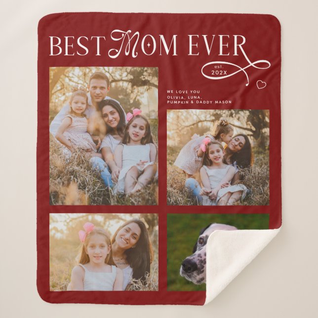 Cobertor Sherpa Best Mom Ever 4 Photos Heart Mothers Day Gifts (Frente)