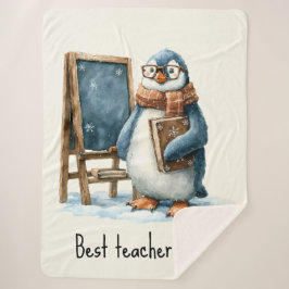 Cobertor Sherpa Best Teacher Ever Winter Penguin Design