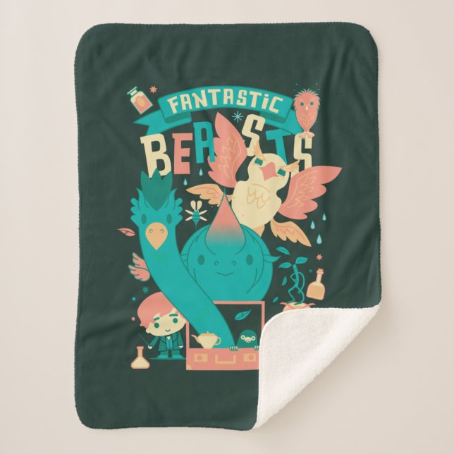 Cobertor Sherpa Bestas Fantásticas De Cartoon Com Newt Scamander (Frente)