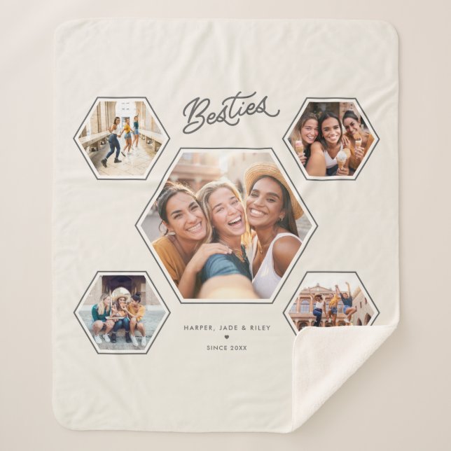 Cobertor Sherpa Besties 5 Photo Collage Custom Friendship Keepsake (Frente)