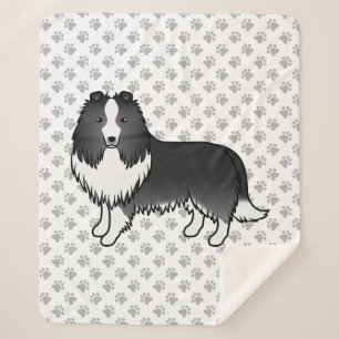 Cobertor Sherpa Bi-Black Shetland Sheepdog Cartoon Dog & Paws