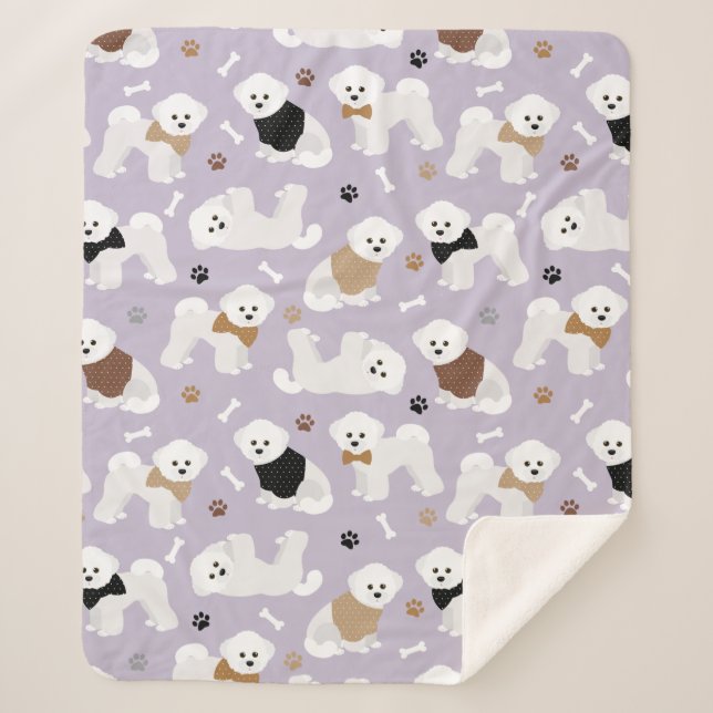 Cobertor Sherpa Bichon Frise Bones e patas Roxo (Frente)