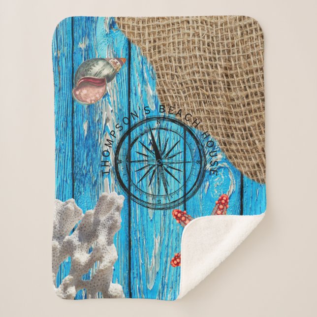 Cobertor Sherpa Bico-estrelado de madeira azul-russo (Frente)