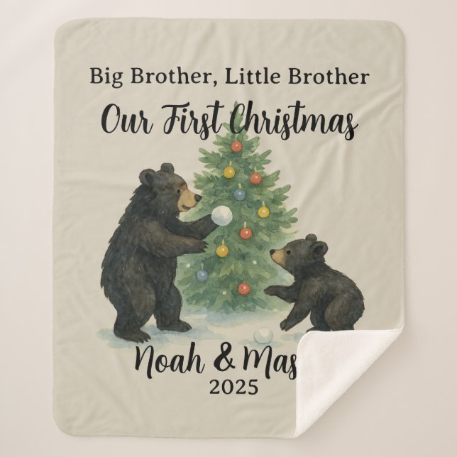 Cobertor Sherpa Big Brother Little Brother Bear Custom Christmas (Frente)
