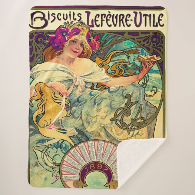 Cobertor Sherpa Biscoitos Lefevre-Utile por Alphonse Mucha (1896) (Frente)