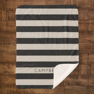 Cobertor Sherpa Black and Ivory Stripes Name Monograma Setor agr