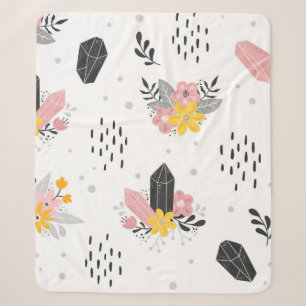 Cobertor Sherpa Black and pink crystals with flowers and abstract