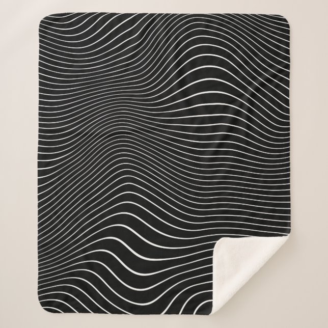 Cobertor Sherpa Black and white Psychedelic Linear Wavy Background (Frente)