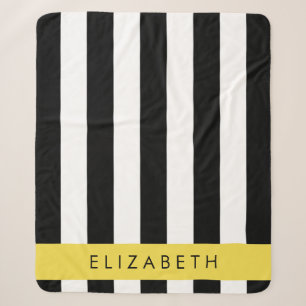 Cobertor Sherpa Black and White Stripes, Stripes, Linhas, Seu Nome