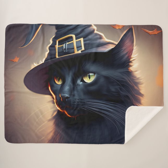 Cobertor Sherpa Black Cat Halloween (Frente (Horizontal))