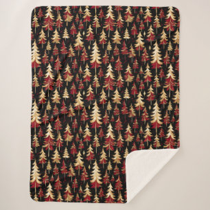 Cobertor Sherpa Black Clássico, Borgonha e Árvore de Natal Dourada