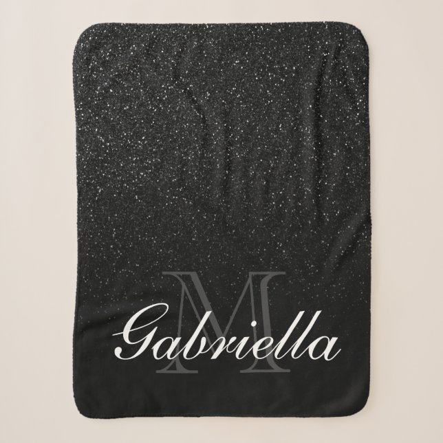 Cobertor Sherpa Black Glitter Monogram (Frente)