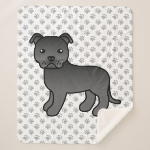 Cobertor Sherpa Black Staffordshire Bull Terrier Cute Cartoon