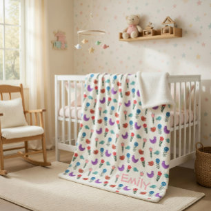 Cobertor Sherpa Blanco Infantil Floral de Arte Popular Personaliza