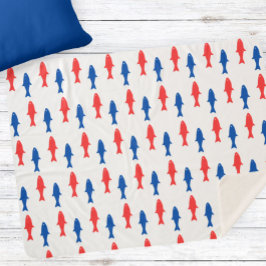 Cobertor Sherpa Blanket with red and blue fish, nautical design