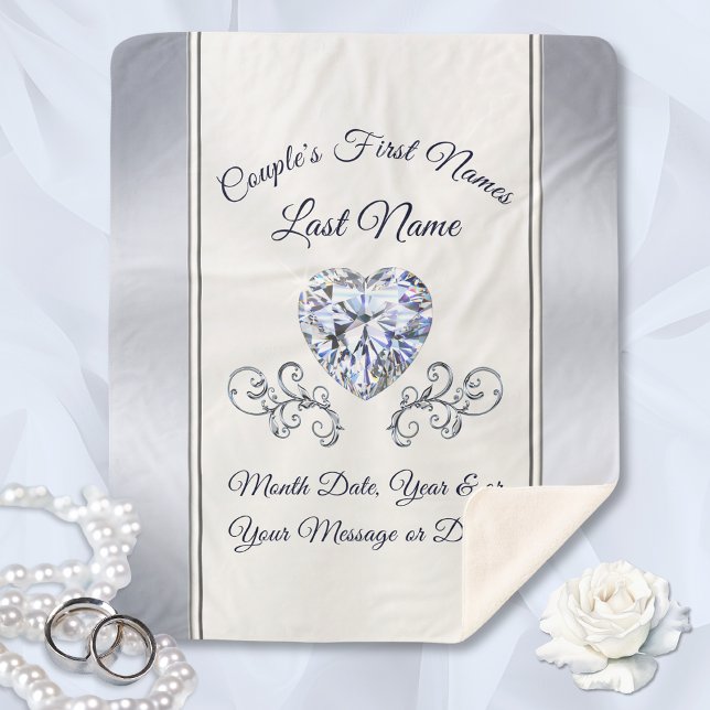 Cobertor Sherpa Blanquetes personalizados atiram diamante cardíaco (Beautiful, Personalized Wedding Blanket. Super Soft Sherpa, Wedding Blanket.  Heart Shaped Diamond.)