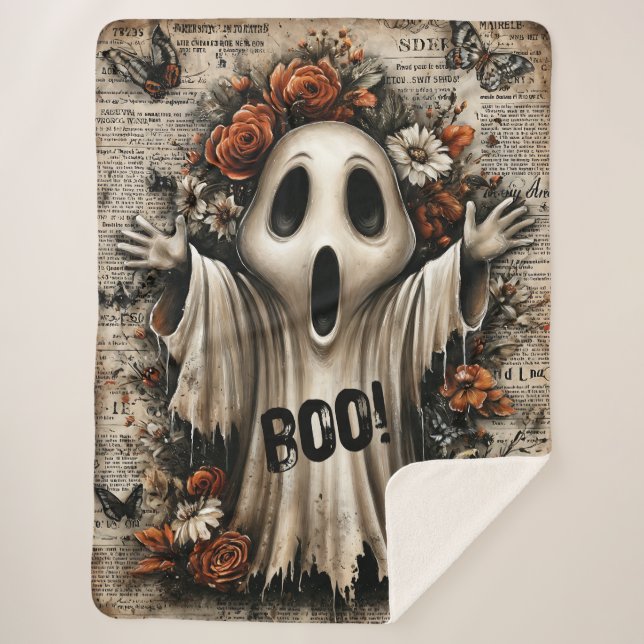 Cobertor Sherpa Bloom BOO-Tanical: O Fantasma Que Chorou No Outono (Frente)