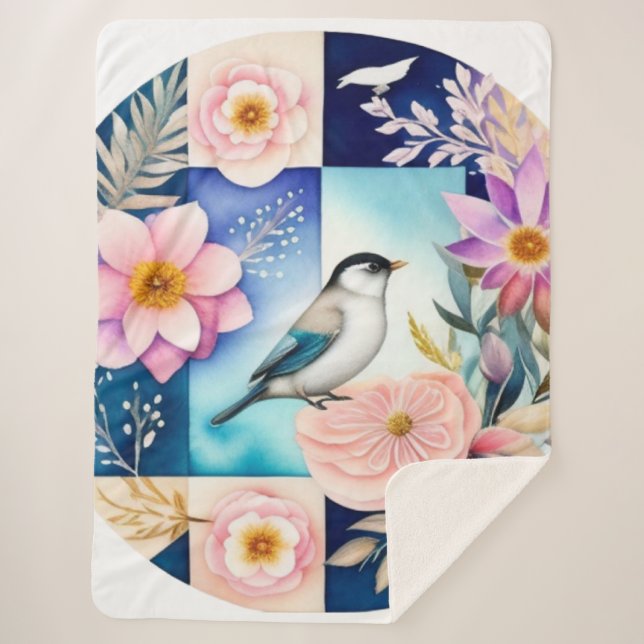 Cobertor Sherpa Blossom & Bird  (Frente)