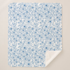 Cobertor Sherpa Blue and White Floral Aesthetic