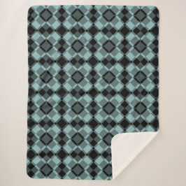 Cobertor Sherpa Blue Black Checker Argyle Pattern