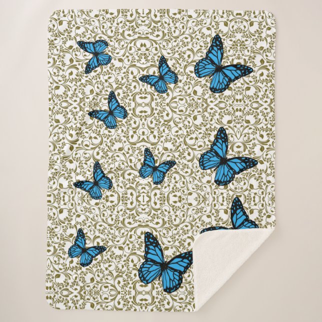 Cobertor Sherpa Blue butterfly gold garden (Frente)