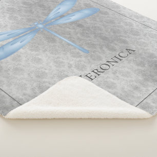 Cobertor Sherpa Blue Dragonfly Damask