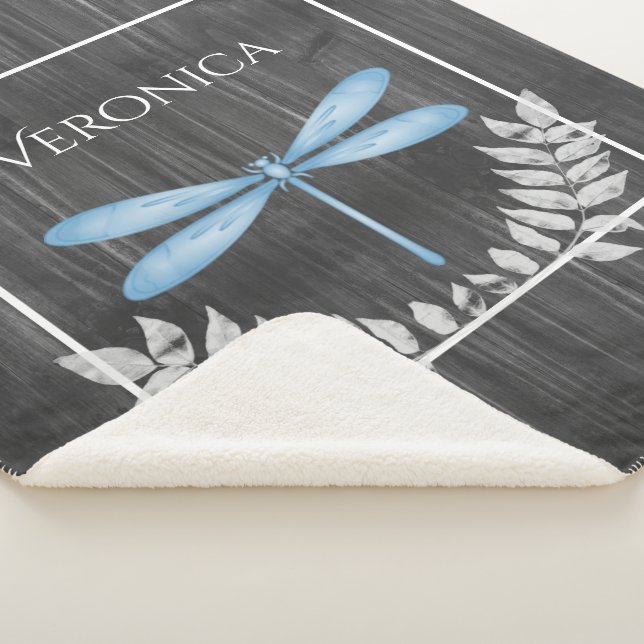 Cobertor Sherpa Blue Dragonfly Rustic Personalizado Sherpa Blanket (3/4)