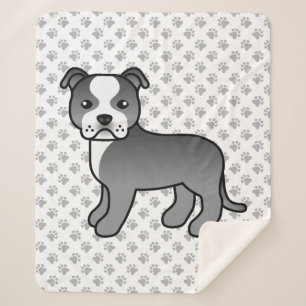 Cobertor Sherpa Blue E White Staffordshire Bull Terrier Dog
