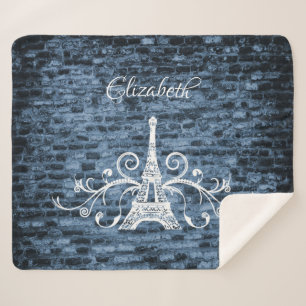 Cobertor Sherpa Blue Eiffel Tower Grunge Sherpa Blanket