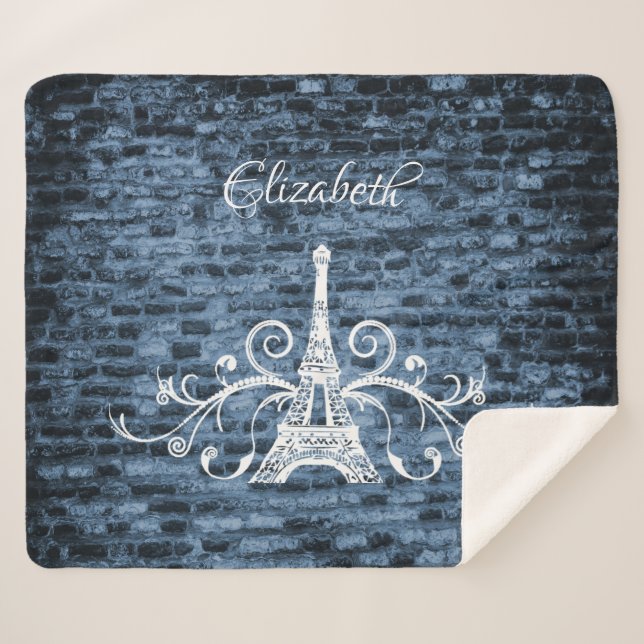 Cobertor Sherpa Blue Eiffel Tower Grunge Sherpa Blanket (Frente (Horizontal))