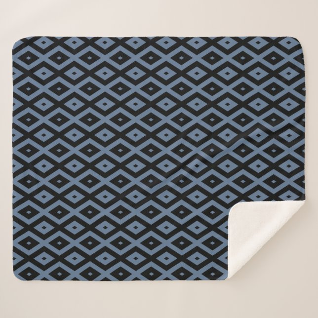 Cobertor Sherpa Blue grey and black diamond pattern (Frente (Horizontal))