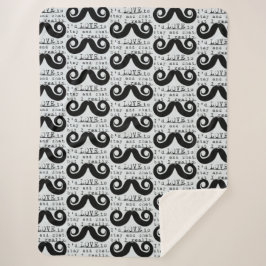 Cobertor Sherpa Blue Grey Black Funny Humor I Mustache