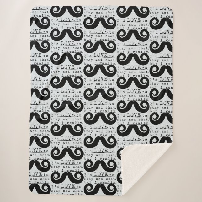 Cobertor Sherpa Blue Grey Black Funny Humor I Mustache (Frente)