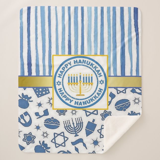 Cobertor Sherpa Blue Hanukkah (Frente)