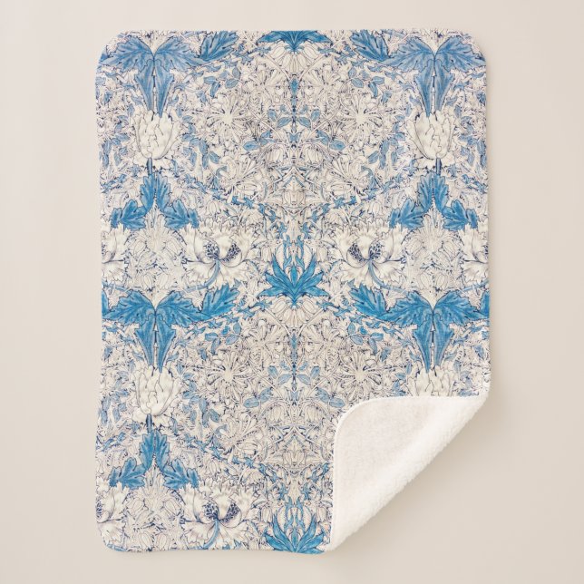 Cobertor Sherpa Blue Honeysuckle (por William Morris) (Frente)