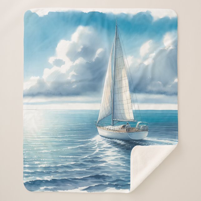 Cobertor Sherpa Blue Horizon Solitary Sailboat (Frente)