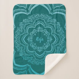 Cobertor Sherpa Blue Mandala on a Dark Green Background
