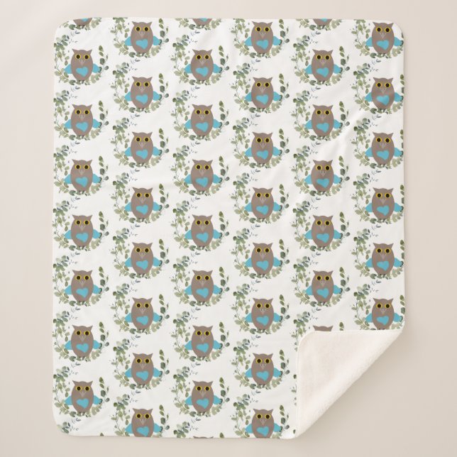 Cobertor Sherpa Blue Owl Eucalyptus (Frente)