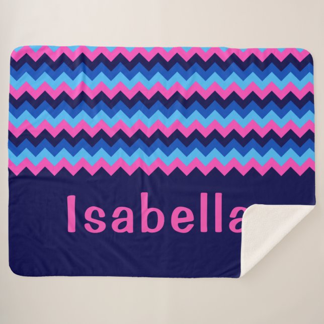 Cobertor Sherpa Blue Pink Chevron Monogram Large Sherpa Blanket (Frente (Horizontal))