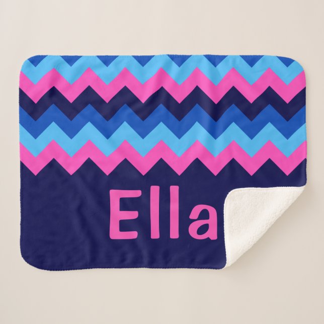 Cobertor Sherpa Blue Pink Chevron Monogram Small Sherpa Blanket (Frente (Horizontal))