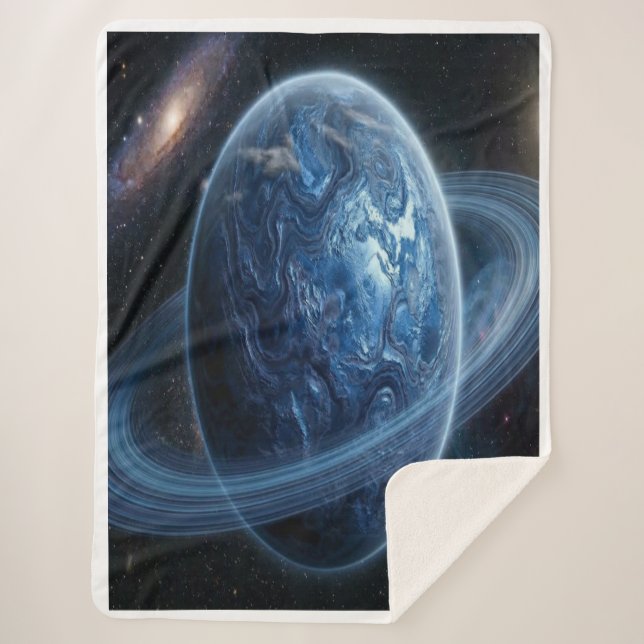 Cobertor Sherpa Blue Planet with Blue Rings (Frente)