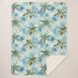 Cobertor Sherpa Blue Skies Tropical Island Palm Trees  