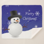 Cobertor Sherpa Blue Snowman Winter Scense Christmas Sherpa Blanke<br><div class="desc">Mantenha-se quente nas noites de férias frias com este esquimundo Blue Snowman Winter Scenery Natal Sherpa Blanket. Sherpa Blanket design apresenta um feliz boneco de neve em uma cena de neve contra um fundo azul real adornado com flocos de neve de cor correspondente. Itens adicionais de presentes e feriados disponíveis...</div>