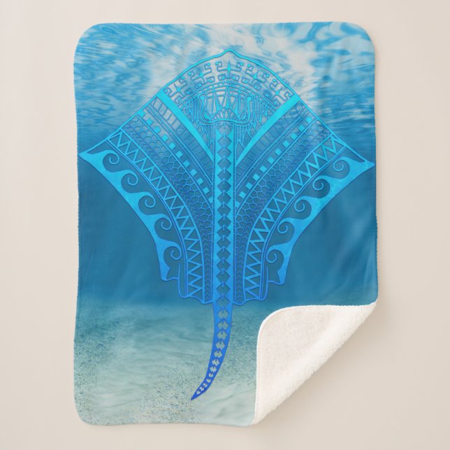 Cobertor Sherpa Blue Tribal Stingray (Frente)