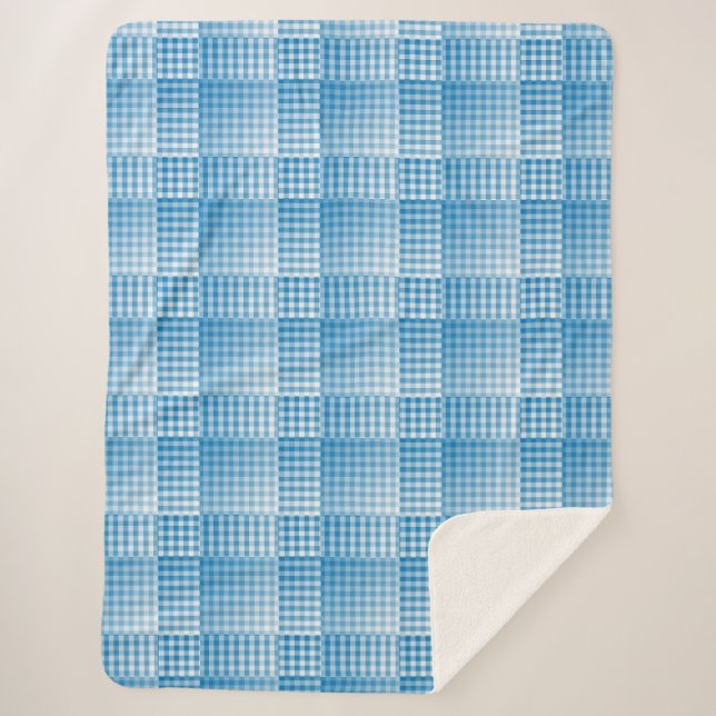 Cobertor Sherpa Blue White Checker Abstract Pattern (Frente)