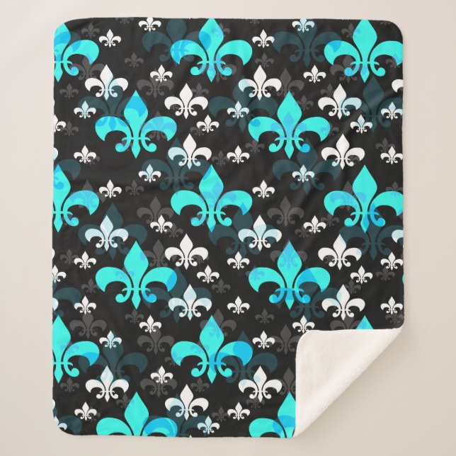 Cobertor Sherpa Blue White Fleur De Lis (Frente)