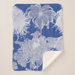 Cobertor Sherpa Blue White Vintage Chinoiserie Floral