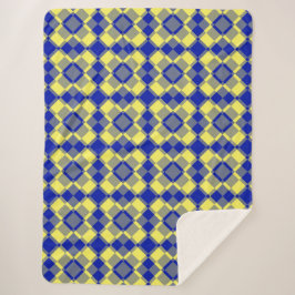 Cobertor Sherpa Blue Yellow Checker Argyle Pattern